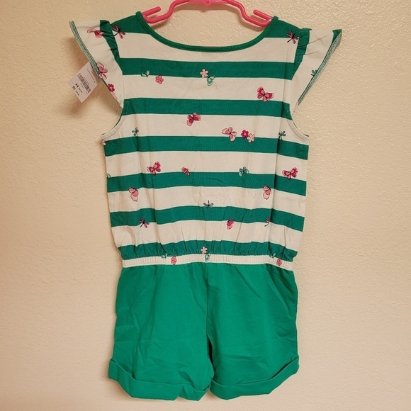 NWT Gymboree Green and White Striped Romper - Picture 4 of 6